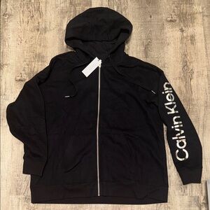 Calvin Klein Black Zip-Up Hoodie with Silver Text